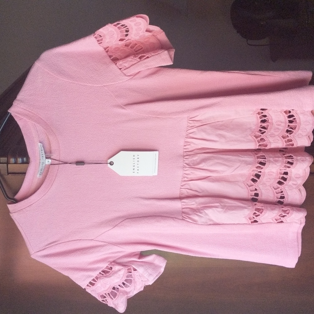 NWT English Factory Pink Lace Trim Blouse Small